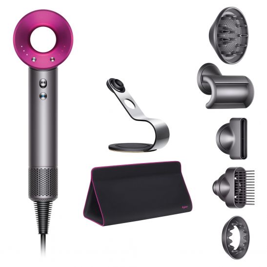 Фен Dyson Supersonic HD07 фуксия с 5 насадками в дорожном чехле и подставкой