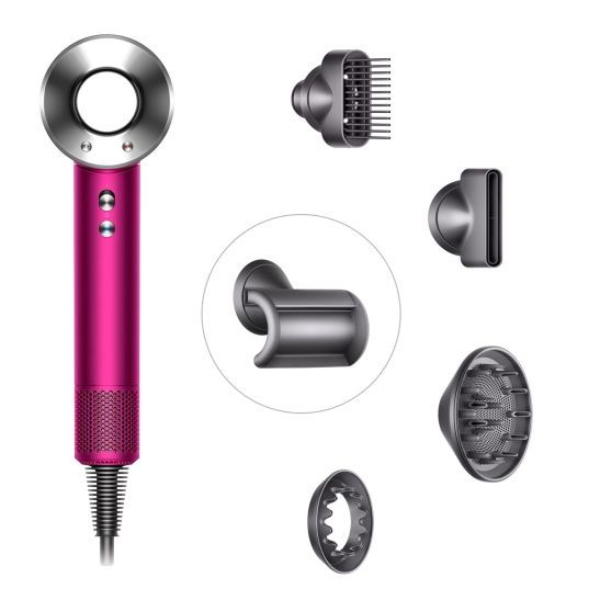 Фен Dyson Supersonic HD07 с 5 насадками + дорожный чехол + подставка (фуксия/яркий никель)