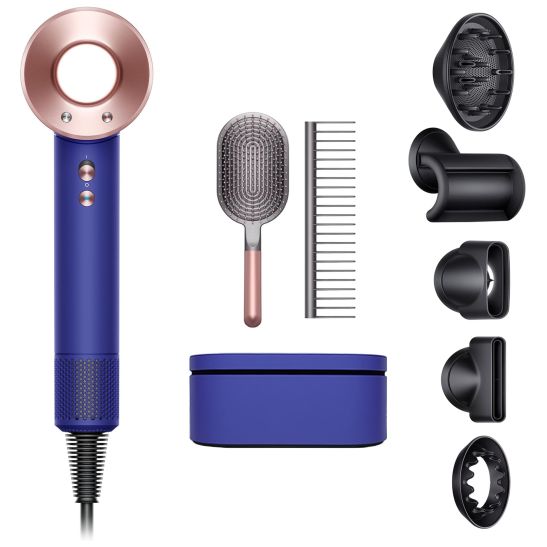 Фен Dyson Supersonic HD07 с 5 насадками + набор расчесок + дорожный чехол (Vinca blue и Rosé)